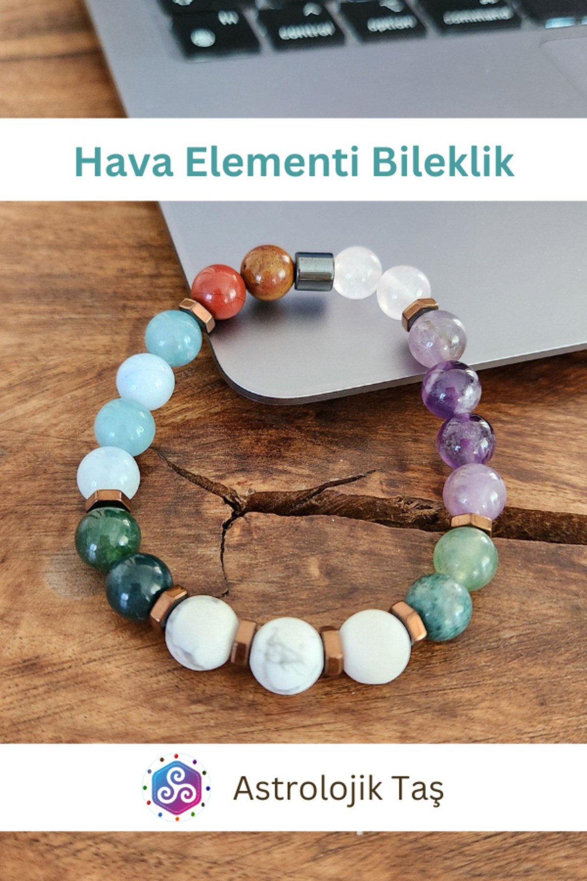 Sertifikalı Doğal Taş Hava Elementi Bilekliği (AMETİTS, JASPER, HAVLİT, AKUAMARİN, PEMBE KUVARS)