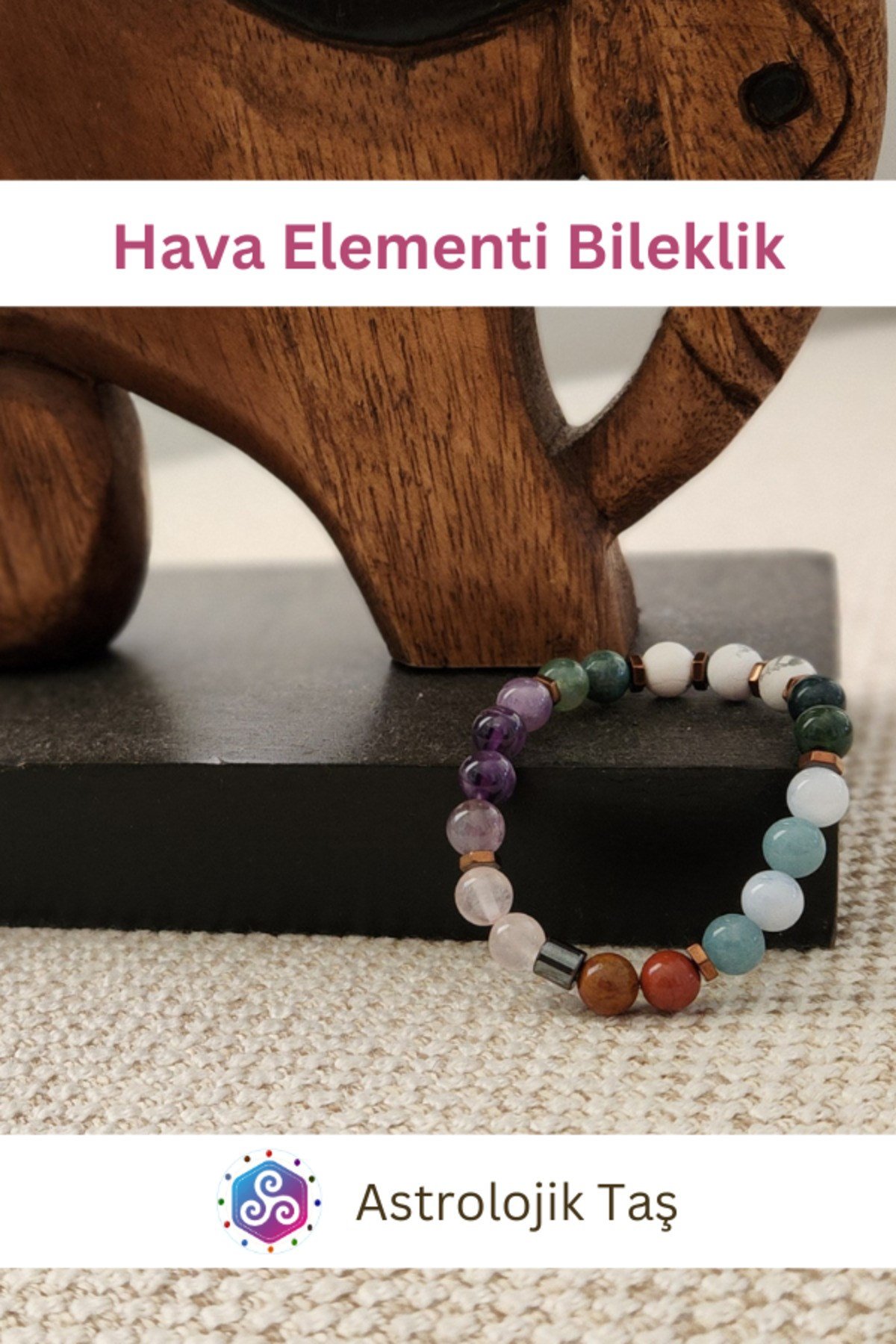 Sertifikalı Doğal Taş Hava Elementi Bilekliği (AMETİTS, JASPER, HAVLİT, AKUAMARİN, PEMBE KUVARS)