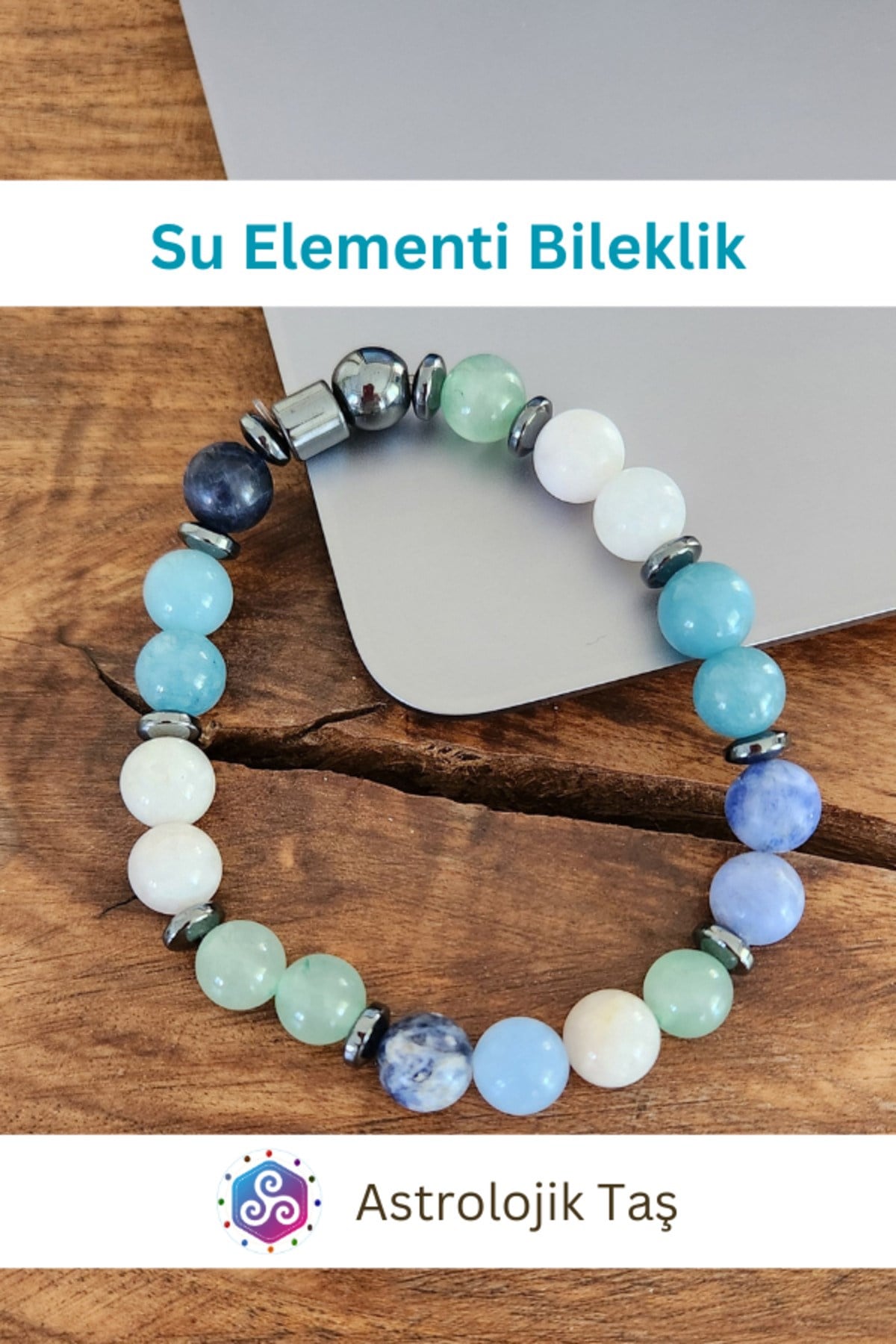 Sertifikalı Doğal Taş Su Elementi Bilekliği