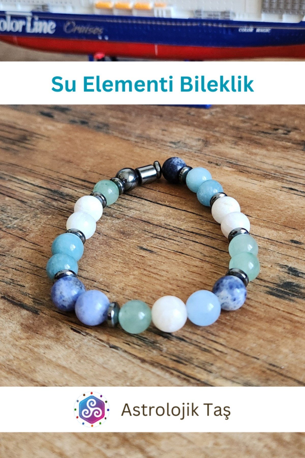Sertifikalı Doğal Taş Su Elementi Bilekliği