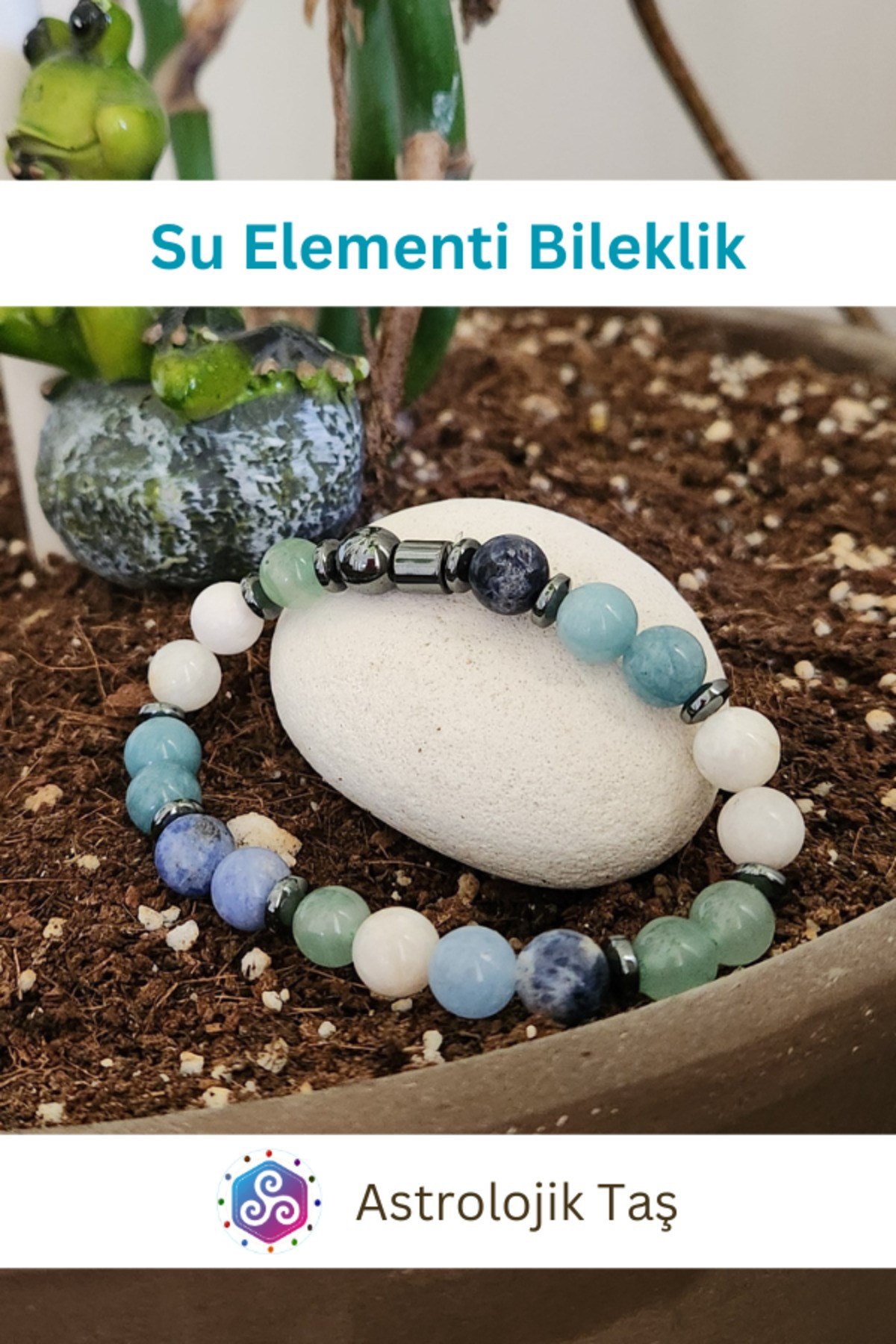 Sertifikalı Doğal Taş Su Elementi Bilekliği