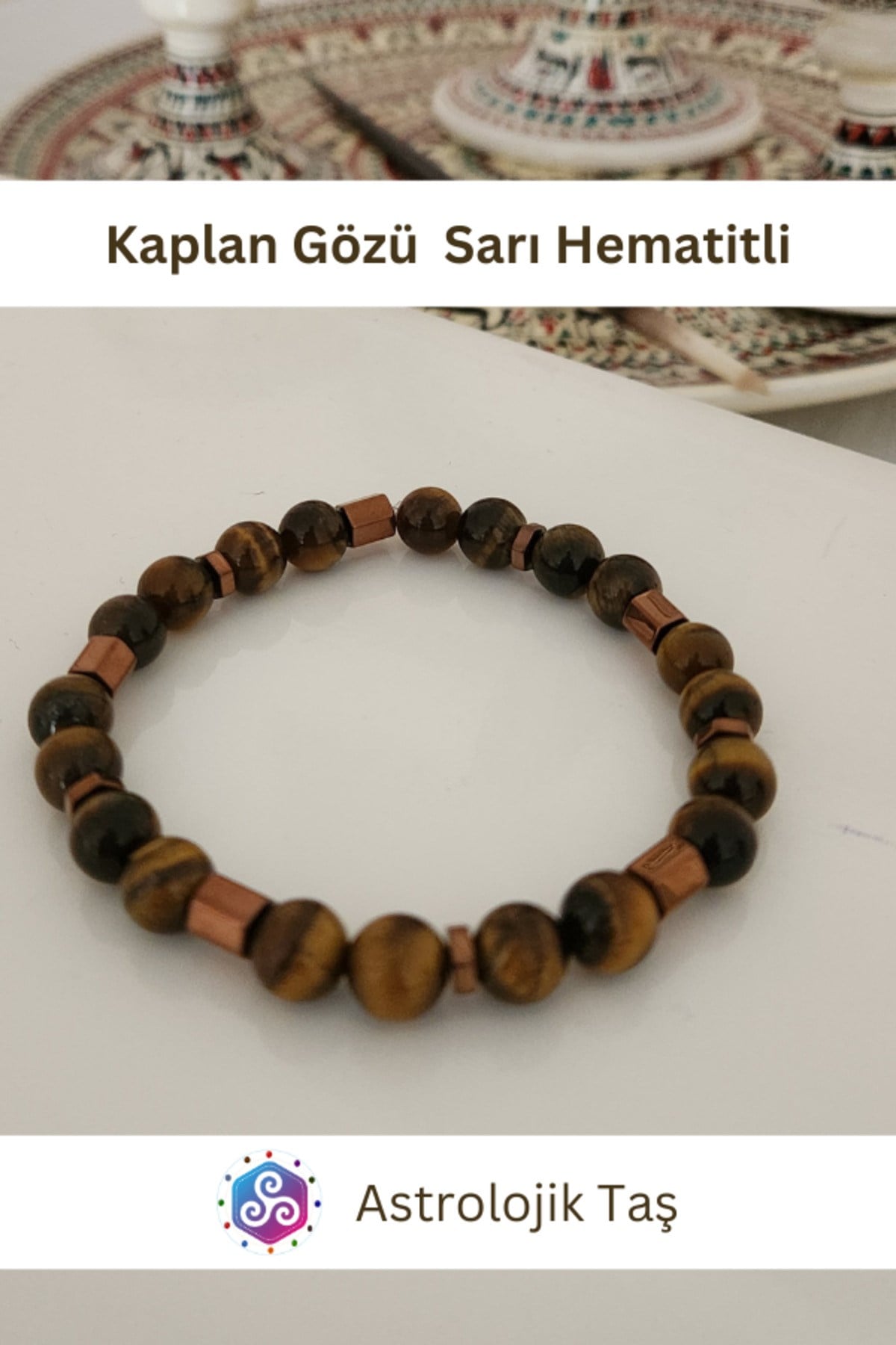 Sertifikalı Kaplan Gözü Doğal Taş Bileklik (Sarı Hematitli)