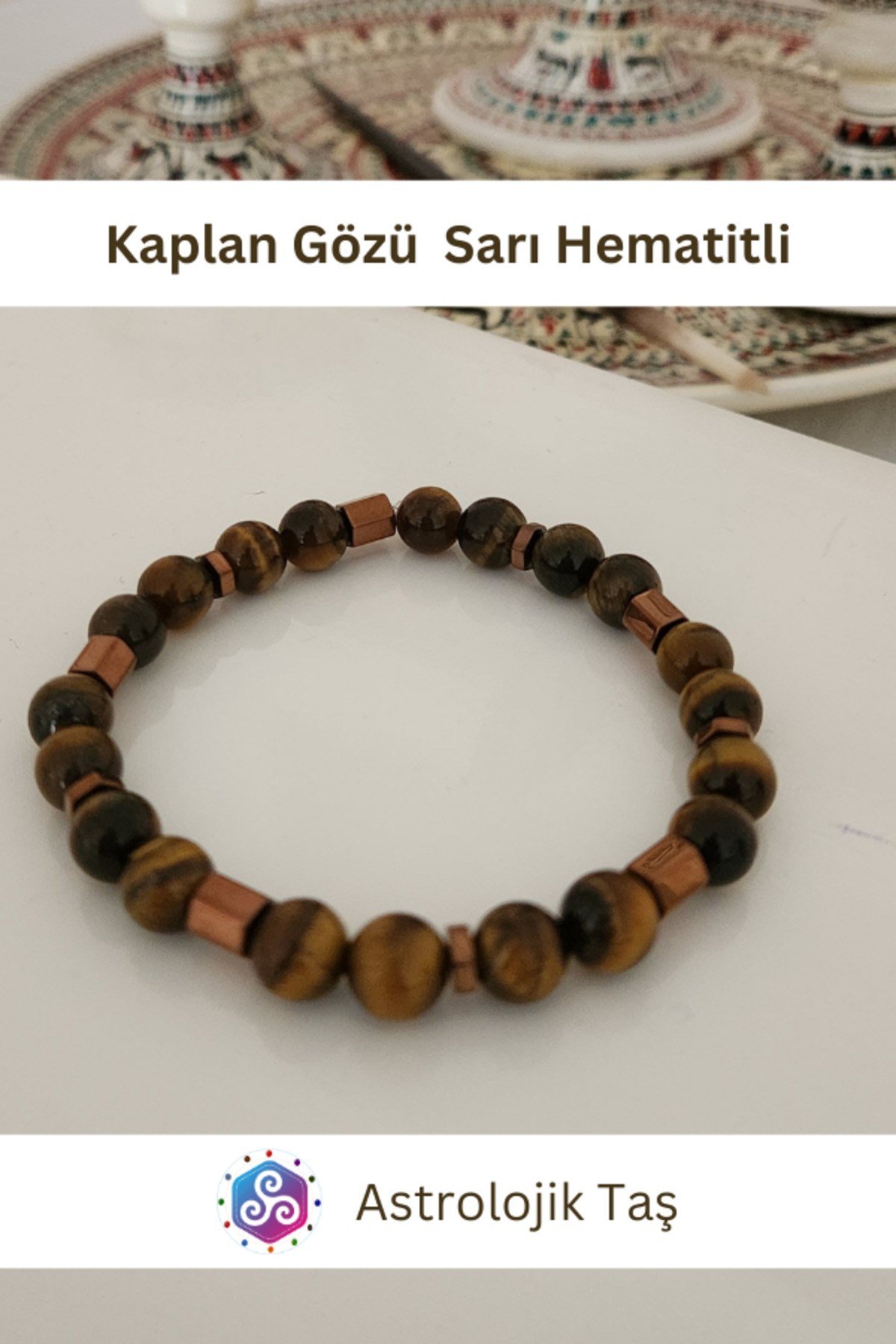Sertifikalı Kaplan Gözü Doğal Taş Bileklik (Sarı Hematitli)