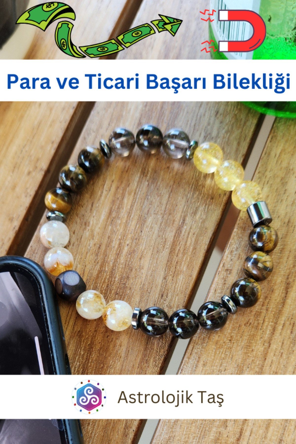Sertifikalı Para Ve Ticari Başarı Doğal Taş Bilekliği (PARA MIKNATISI)