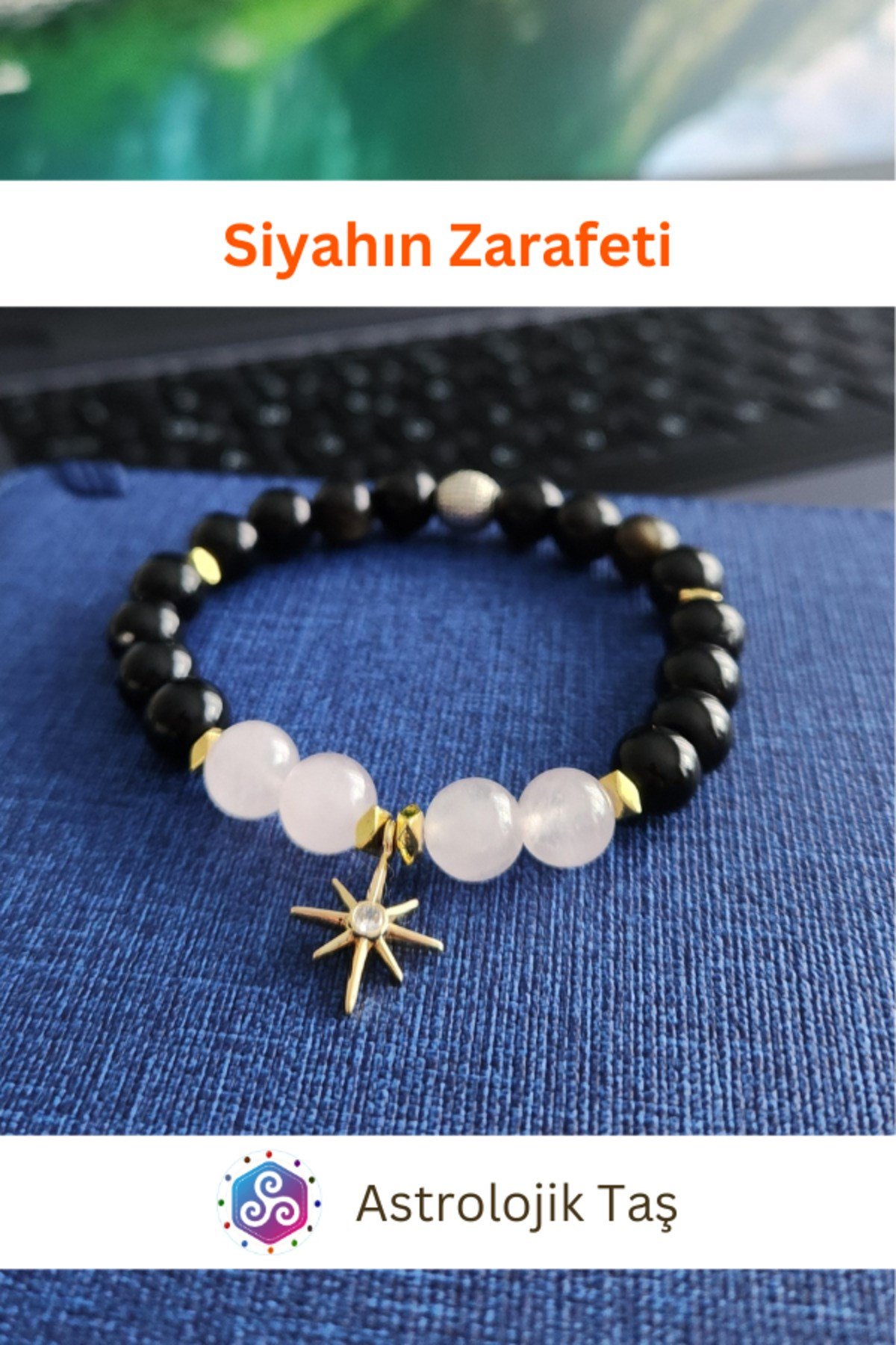 Siyahın Zarafeti Doğal Taş Bileklik Sertifikalı (Obsidyen & Pembe Kuvars)