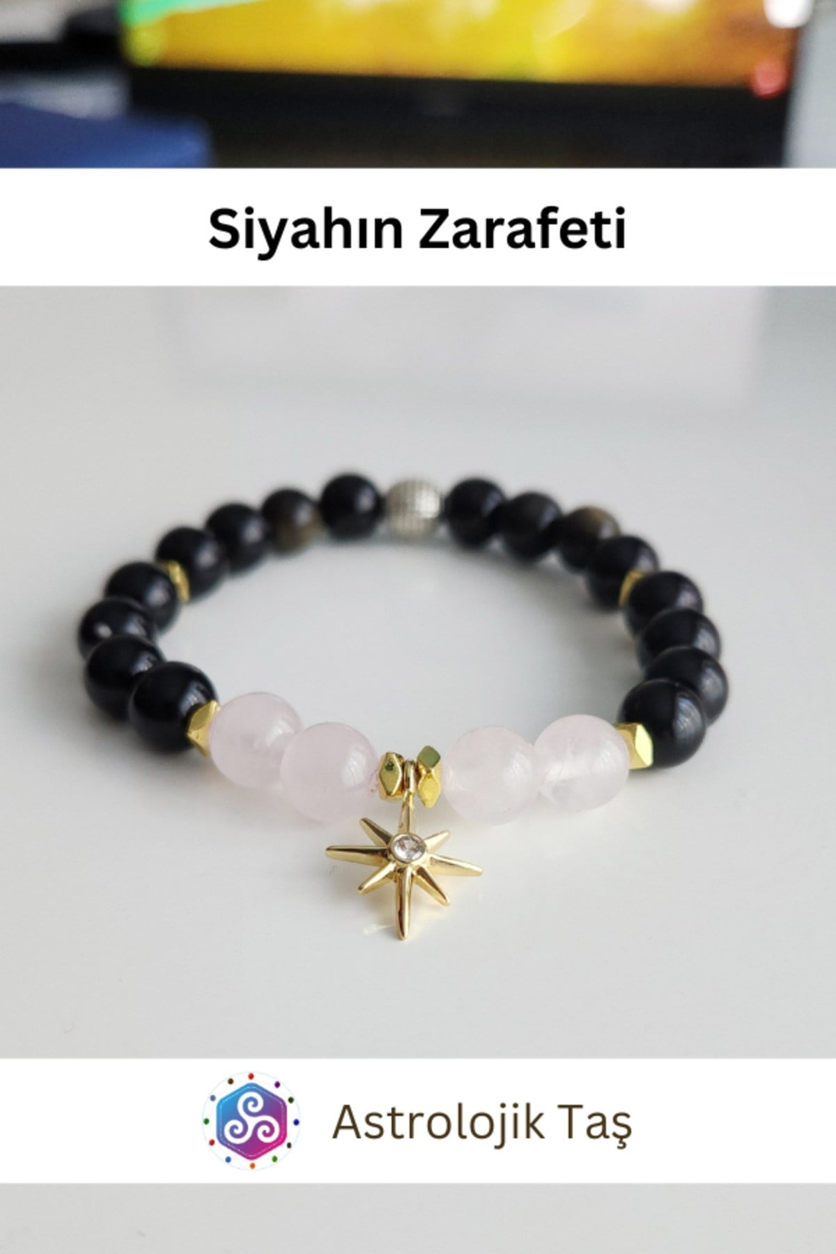 Siyahın Zarafeti Doğal Taş Bileklik Sertifikalı (Obsidyen & Pembe Kuvars)