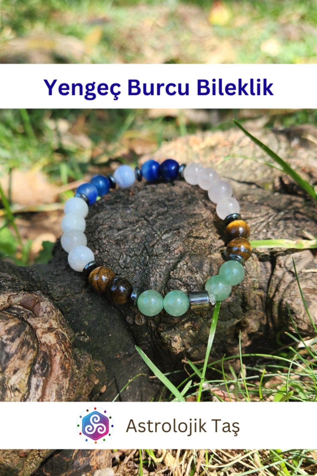 Yengeç Burcu Bilekliği - Sertifikalı - K.Gözü, Pembe Kuvars, Kalsedon, Aventurin, Mavi Akik, Ay Taşı