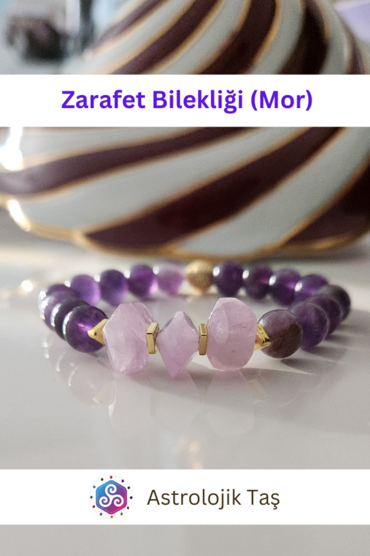 Zarafet Bilekliği (Mor) Kunzit -Sertifikalı- Ametits Doğal Taş