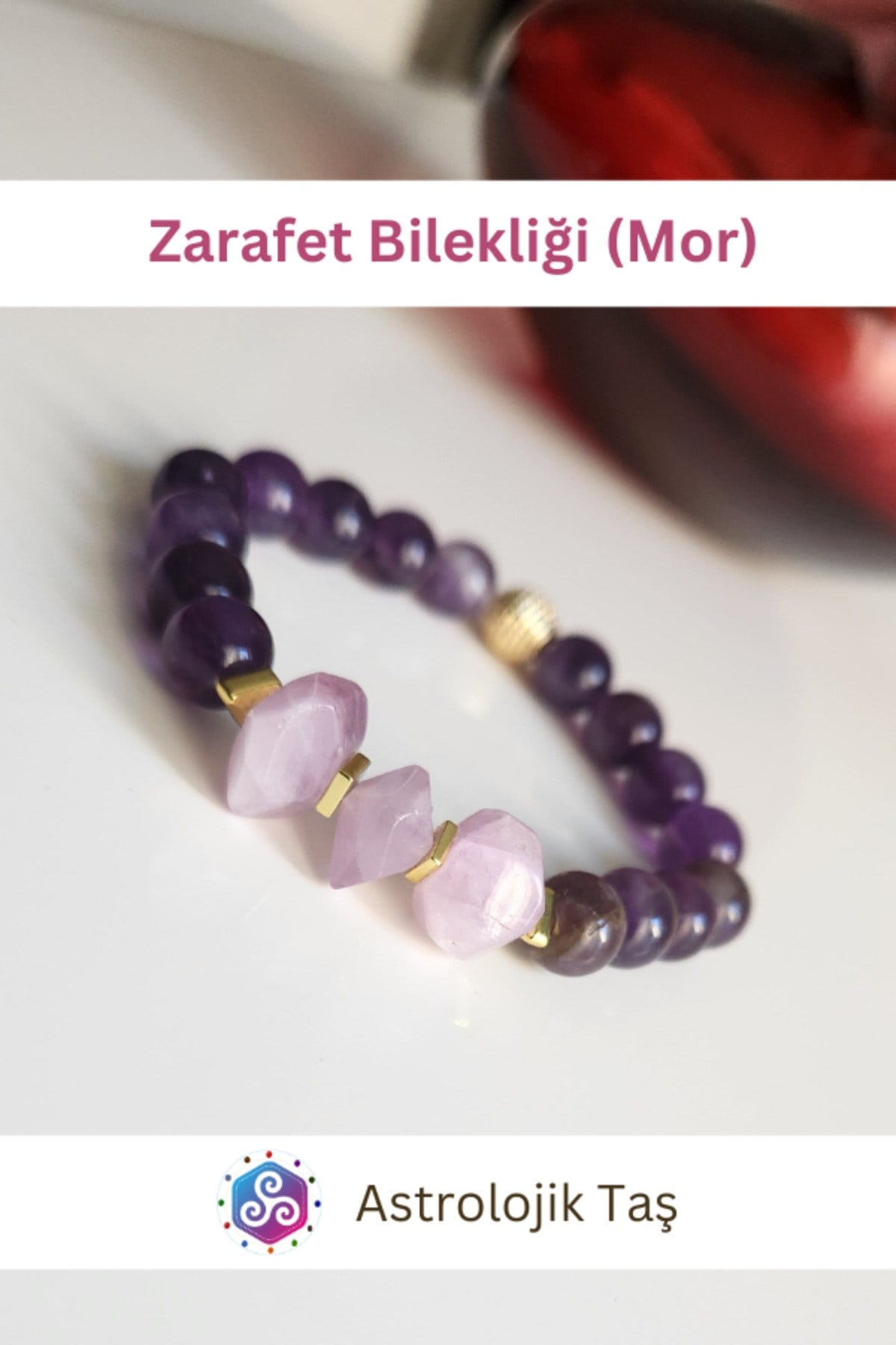 Zarafet Bilekliği (Mor) Kunzit -Sertifikalı- Ametits Doğal Taş