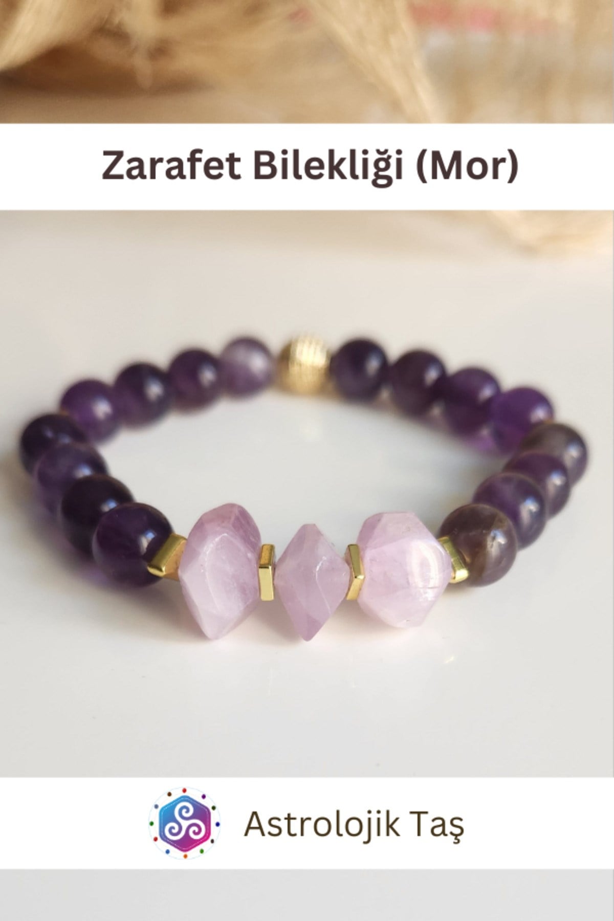 Zarafet Bilekliği (Mor) Kunzit -Sertifikalı- Ametits Doğal Taş