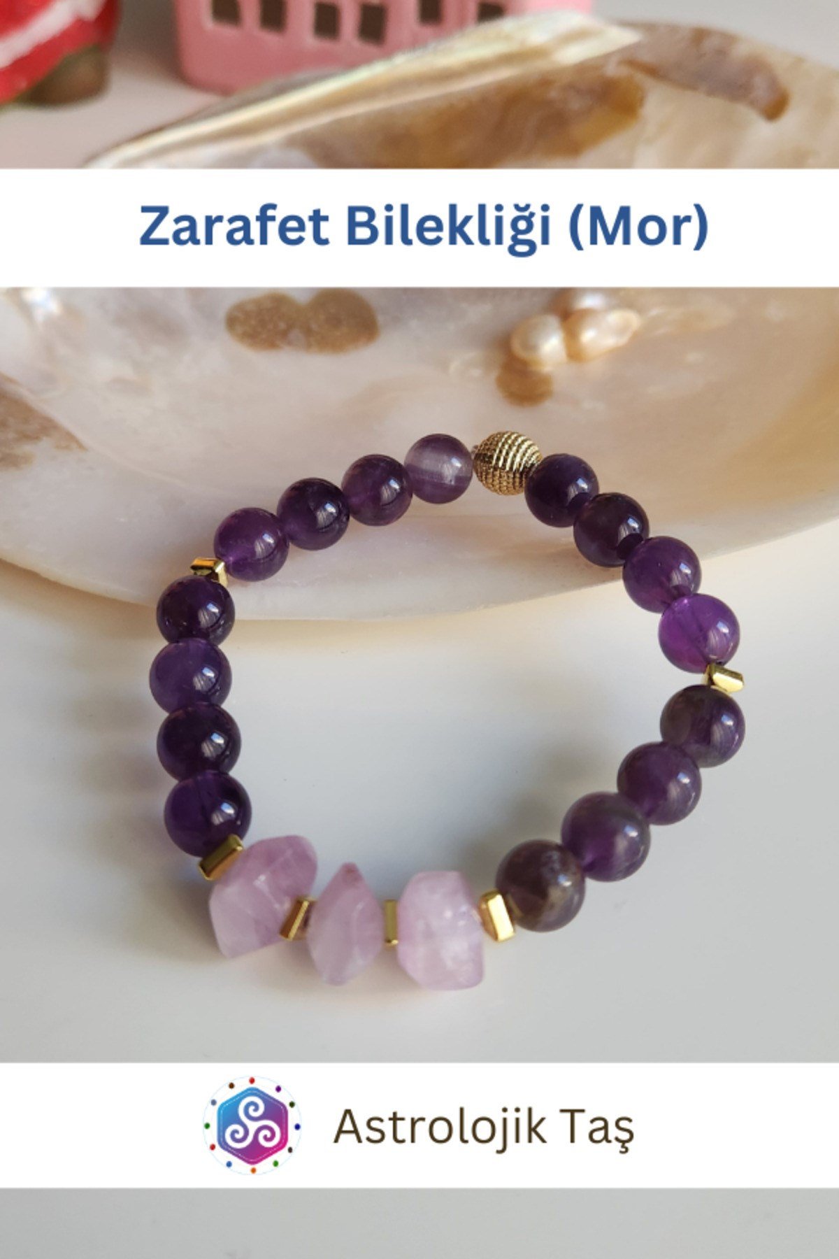 Zarafet Bilekliği (Mor) Kunzit -Sertifikalı- Ametits Doğal Taş