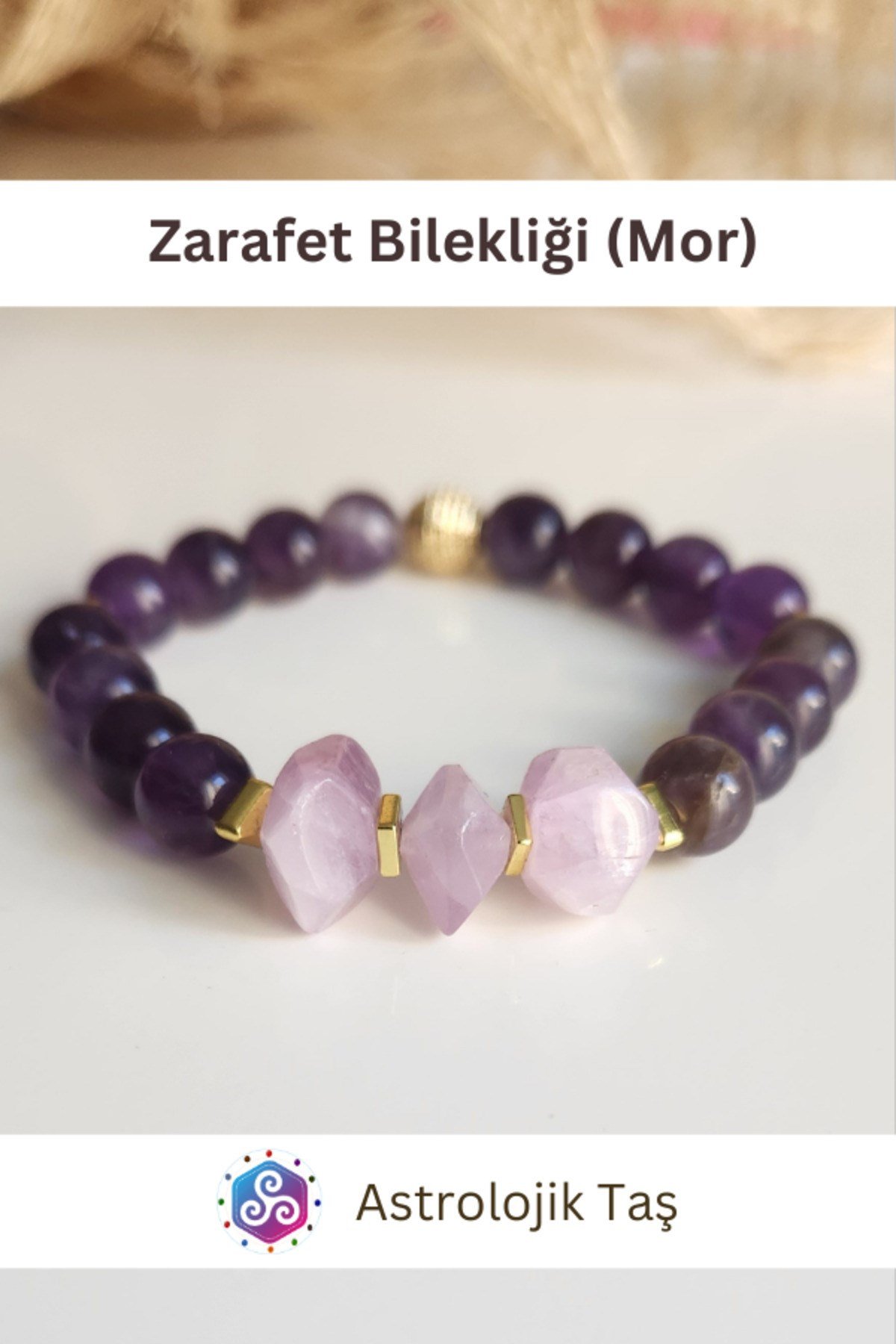Zarafet Bilekliği (Mor) Kunzit -Sertifikalı- Ametits Doğal Taş