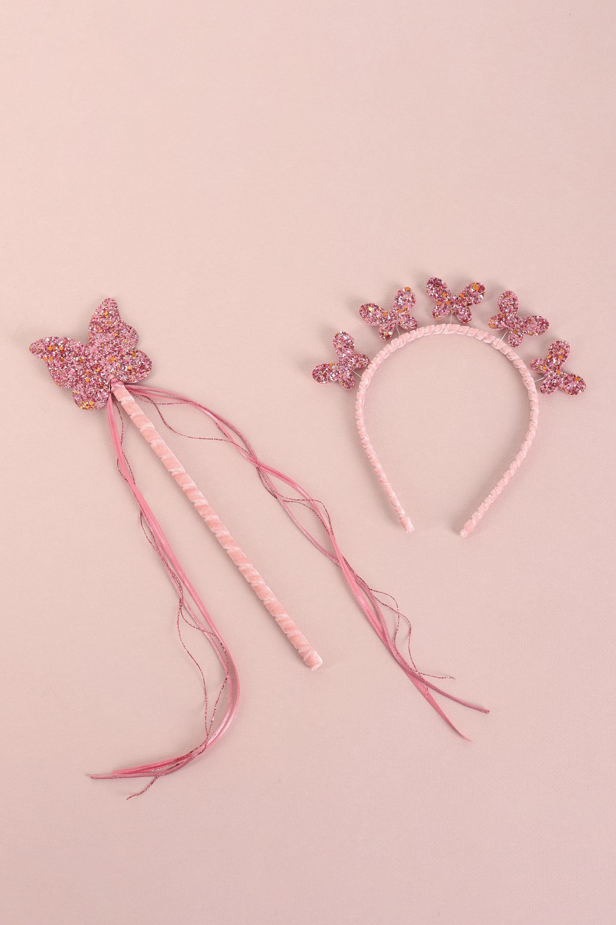 Butterfly Dream Pembe Kelebek Konseptli Kız Çocuk Değnek Asa Taç Set