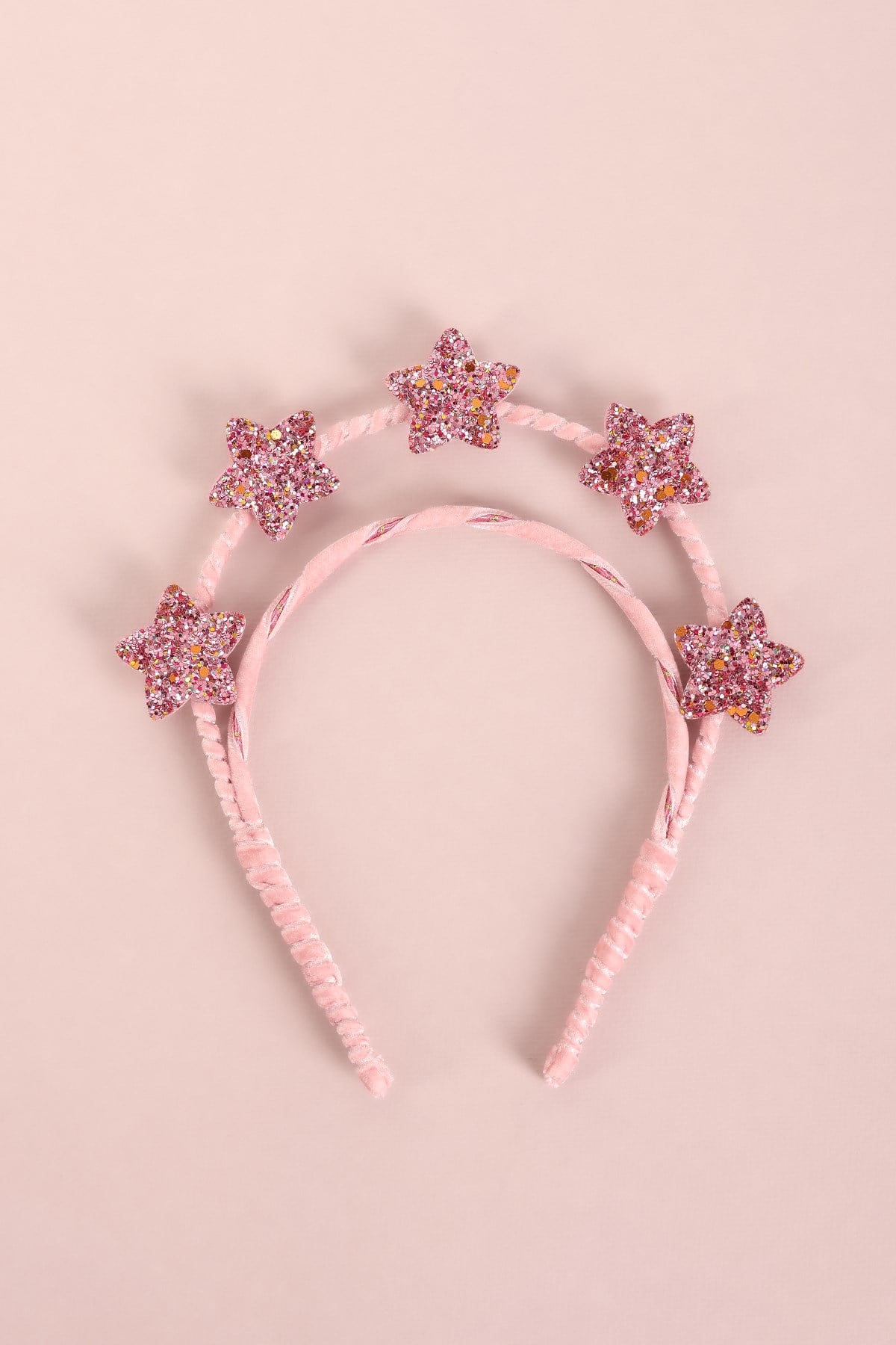 Pink Sparkle Çift Katlı Glitter Yıldızlı Kraliçe Taç