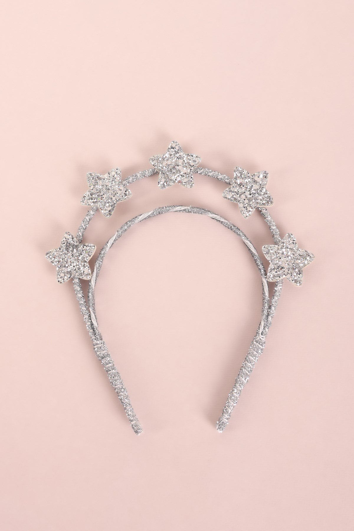 Silver Sparkle Çift Katlı Glitter Yıldızlı Kraliçe Taç