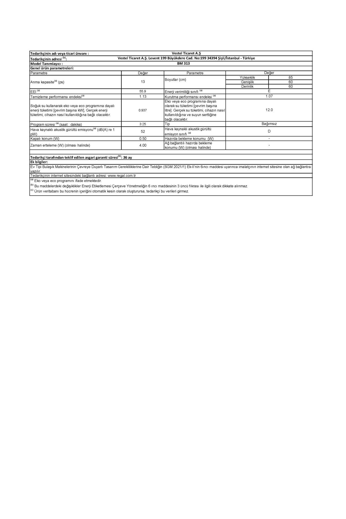 Bm 313 3 Program Bulaşık Makinesi