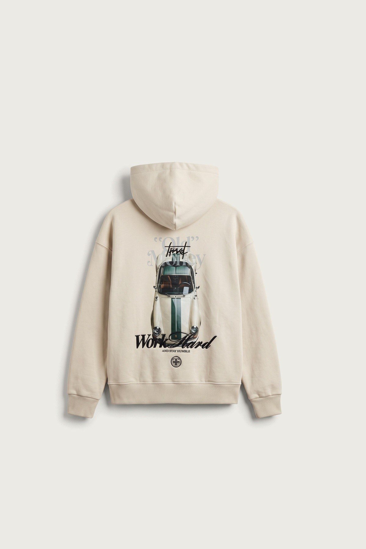 Araba Baskılı Kapüşonlu Sweatshirt Ekru