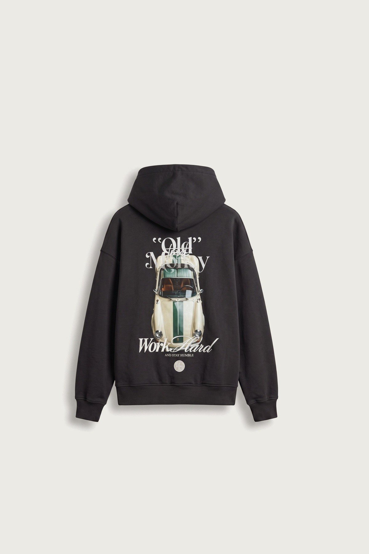 Araba Baskılı Kapüşonlu Sweatshirt Siyah