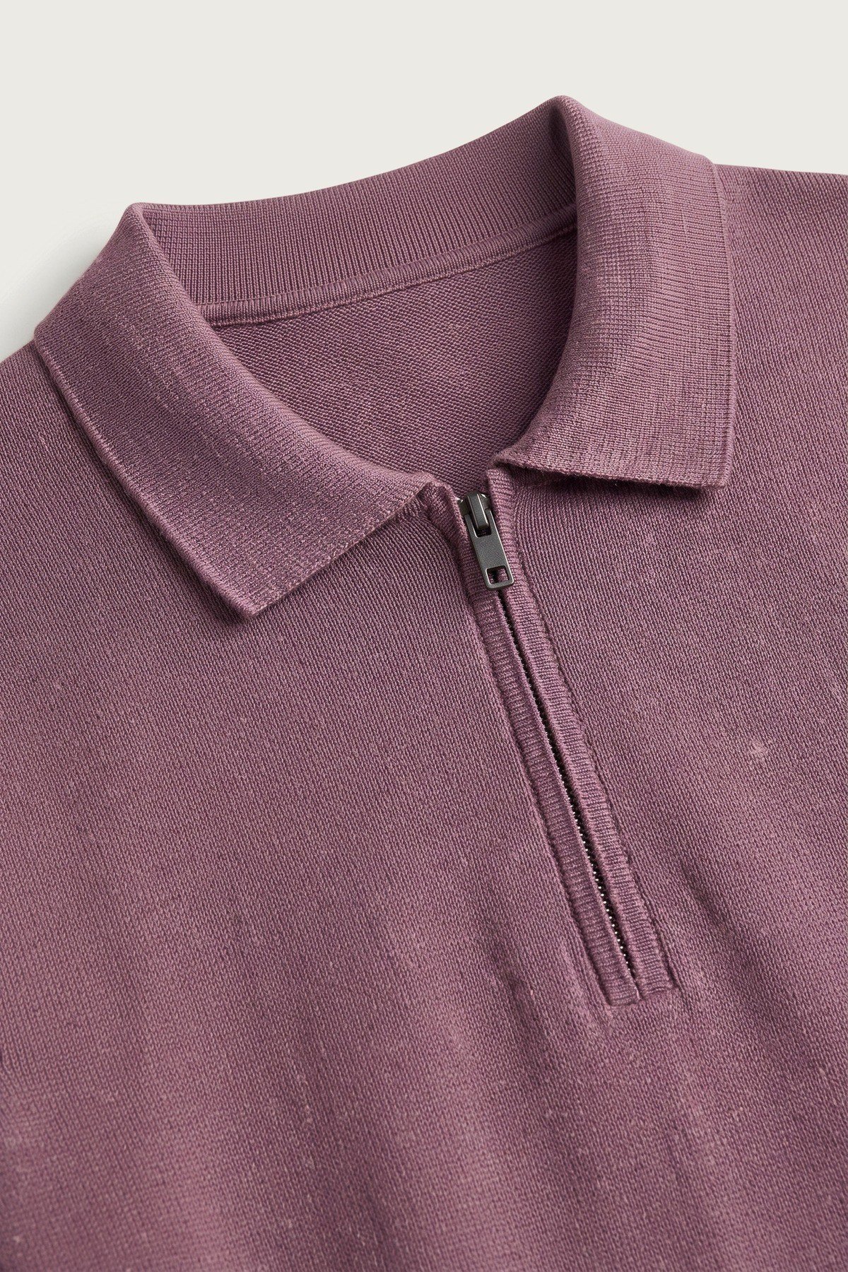 Fermuarlı Triko Polo Mürdüm