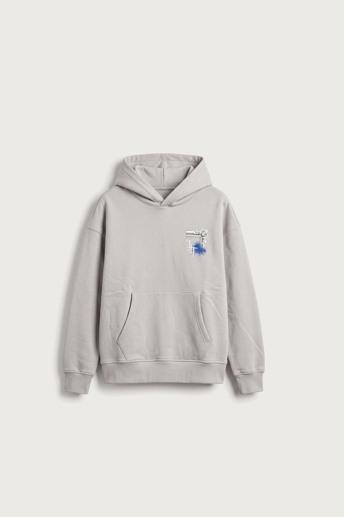 Tablo Baskılı Kapüşonlu Sweatshirt Gri