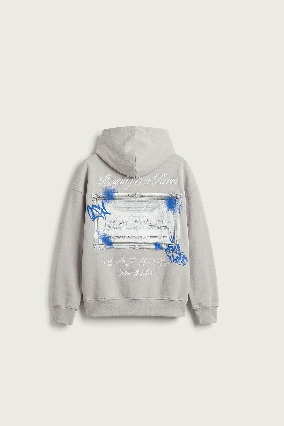 Tablo Baskılı Kapüşonlu Sweatshirt Gri