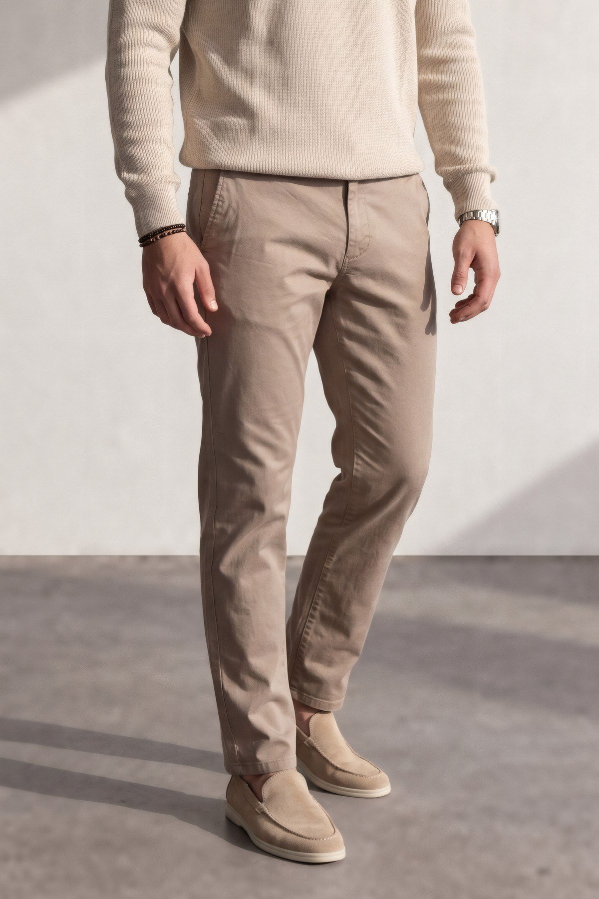 Yıkamalı Chino Pantolon Bej