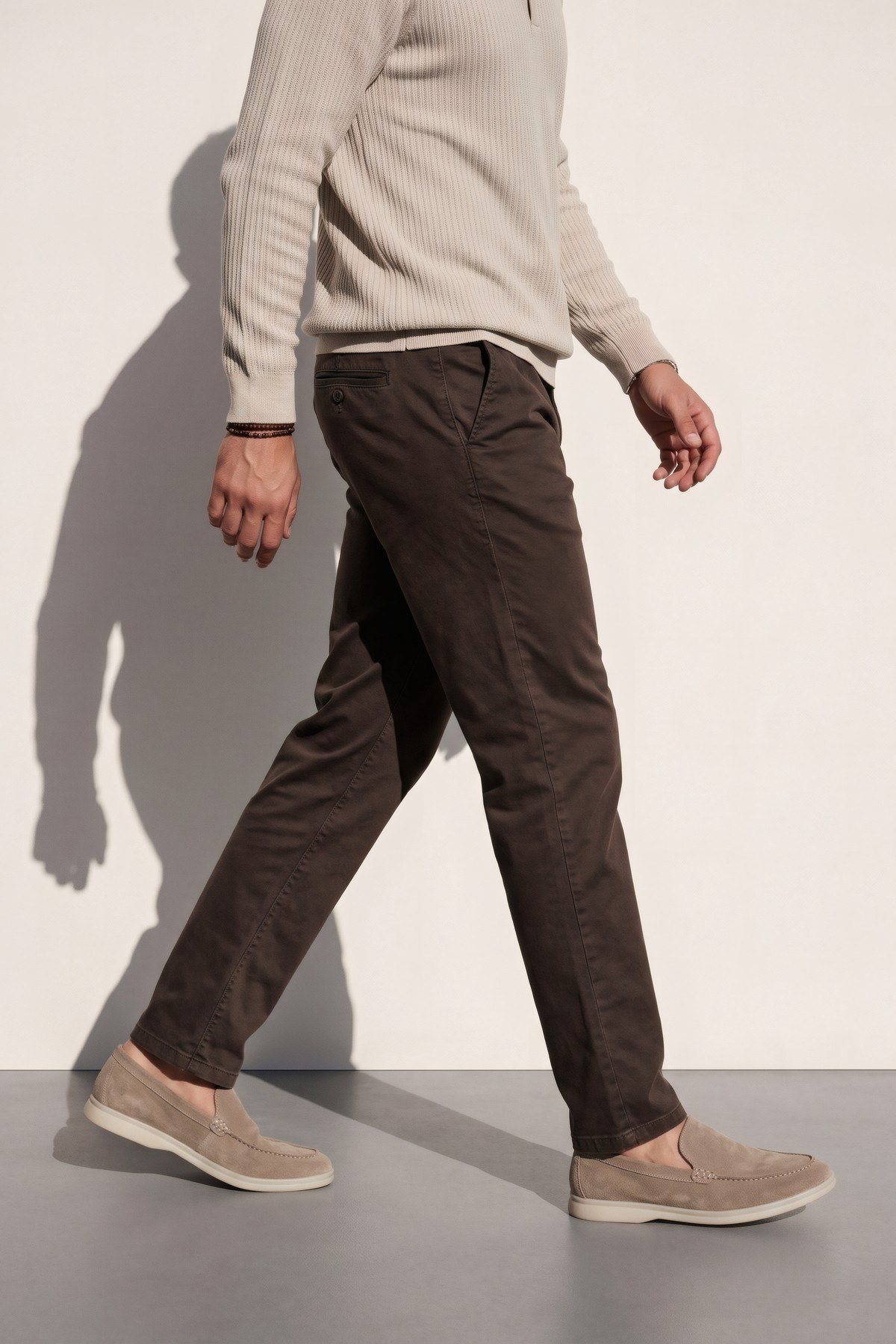 Yıkamalı Chino Pantolon Kahve