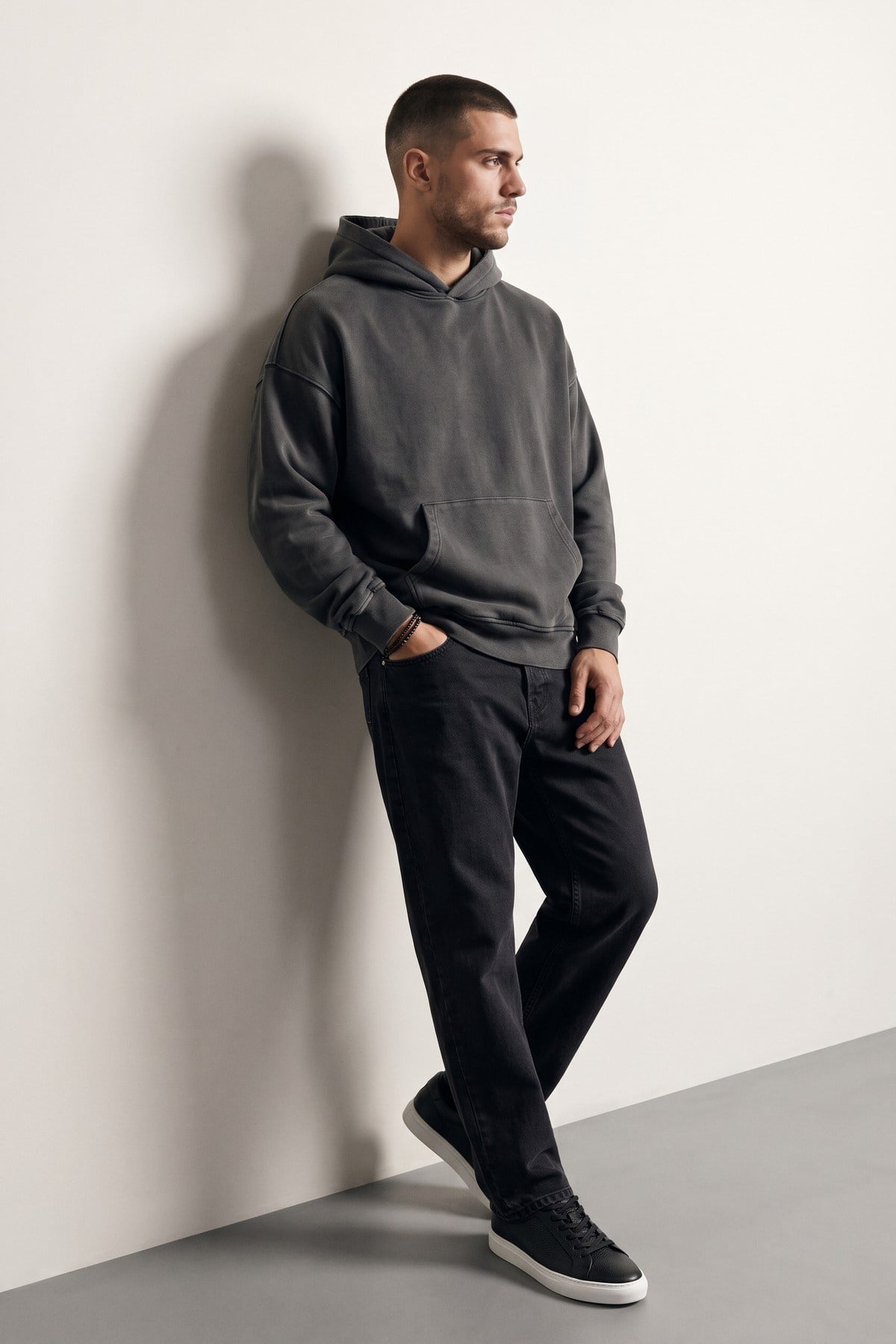 Yıkamalı Kapüşonlu Sweatshirt Antrasit