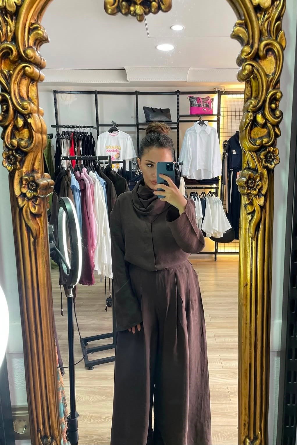 Kahverengi Şallı Tril Takım