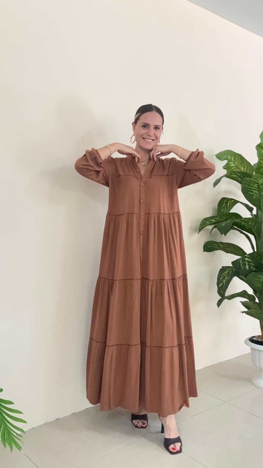 1234 Liza Taşlı Elbise Kiremit