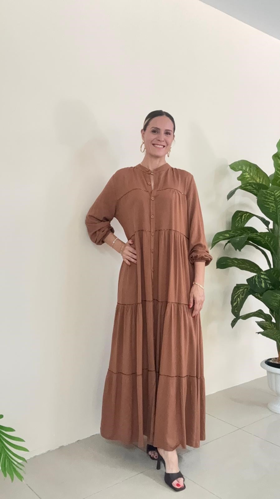 1234 Liza Taşlı Elbise Kiremit