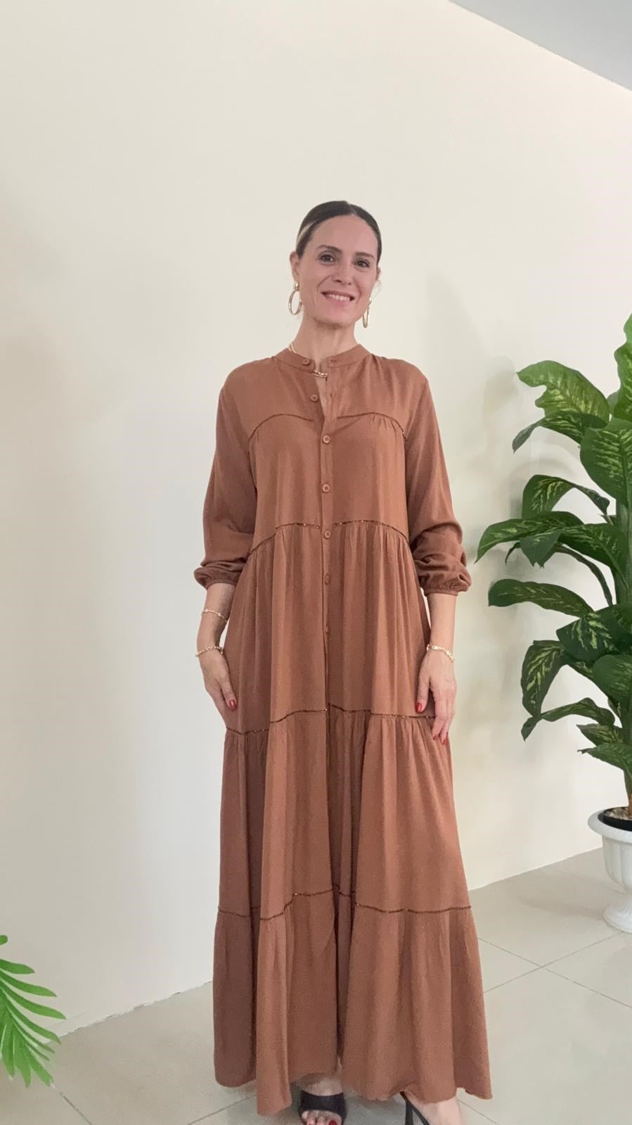 1234 Liza Taşlı Elbise Kiremit