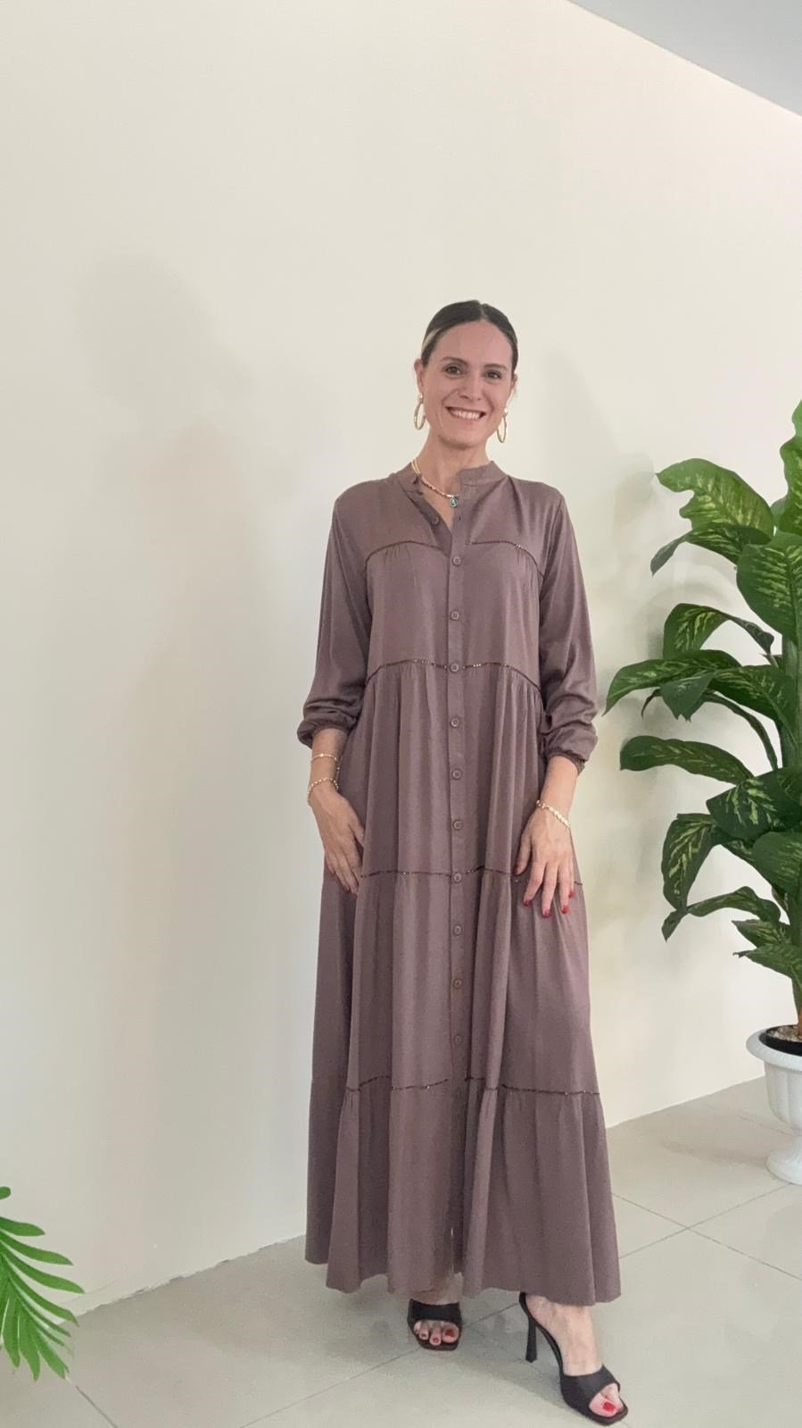 1234 Liza Taşlı Elbise Vizon