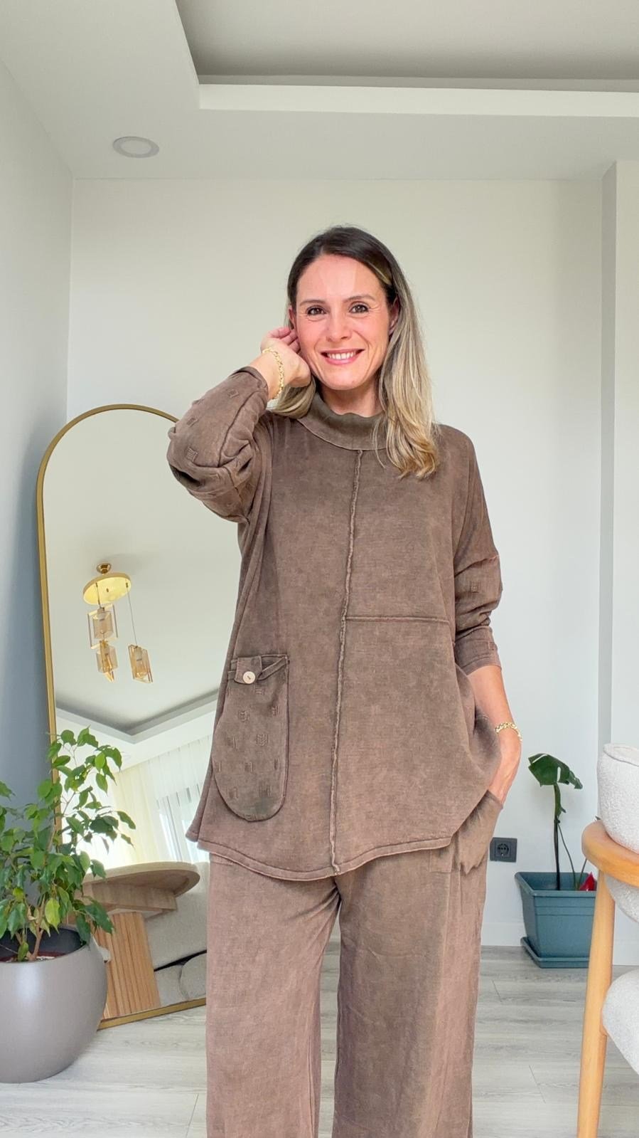 Ebru Triko Takım Kahverengi