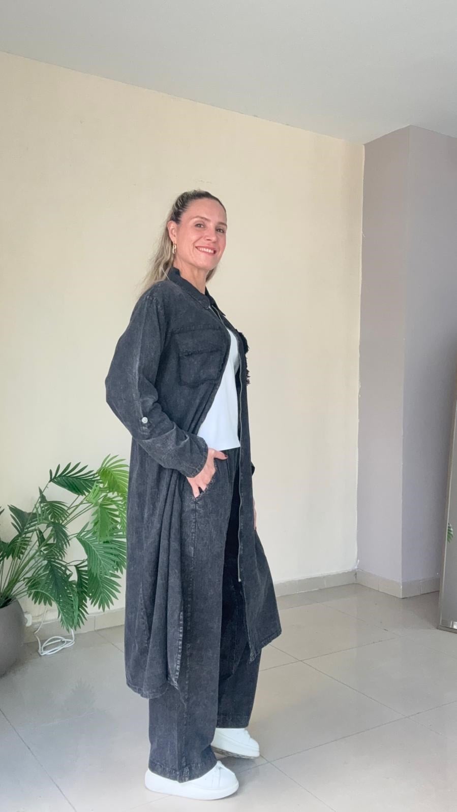 Fermuarlı Keten Takım