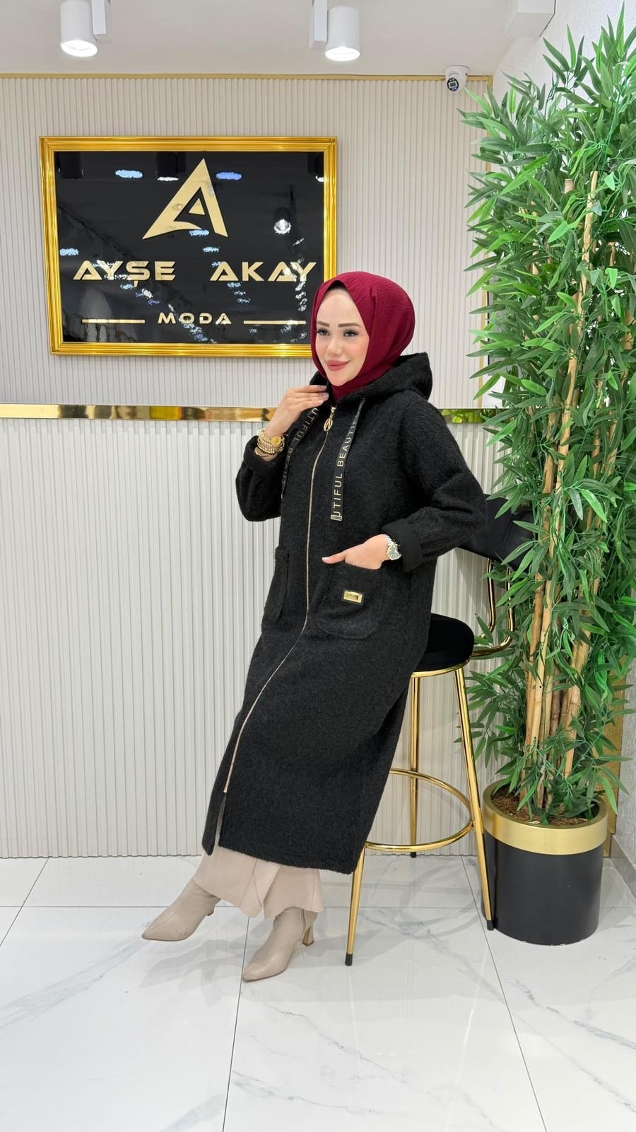 Kuzu Kaşe Mont Siyah