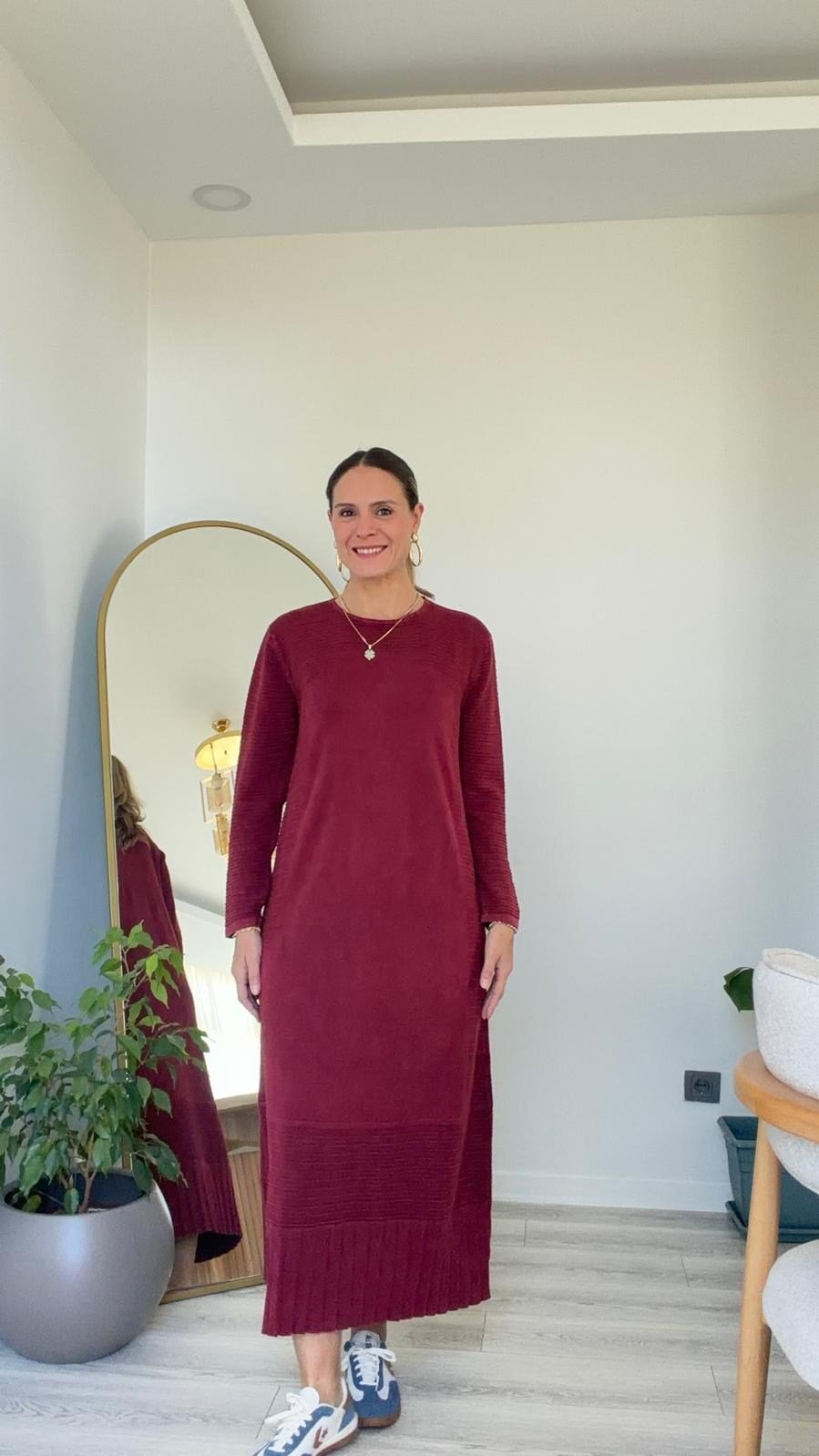 Mila Triko Elbise Bordo