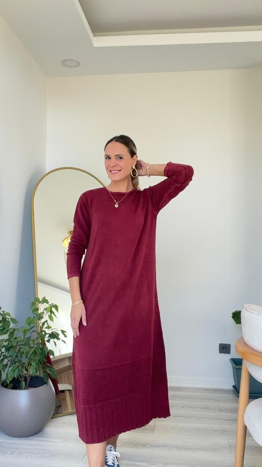 Mila Triko Elbise Bordo