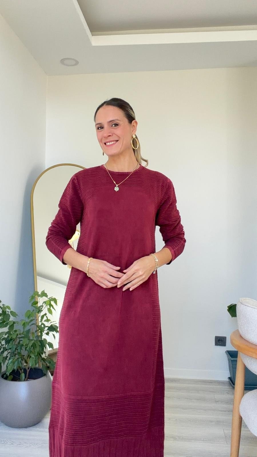 Mila Triko Elbise Bordo