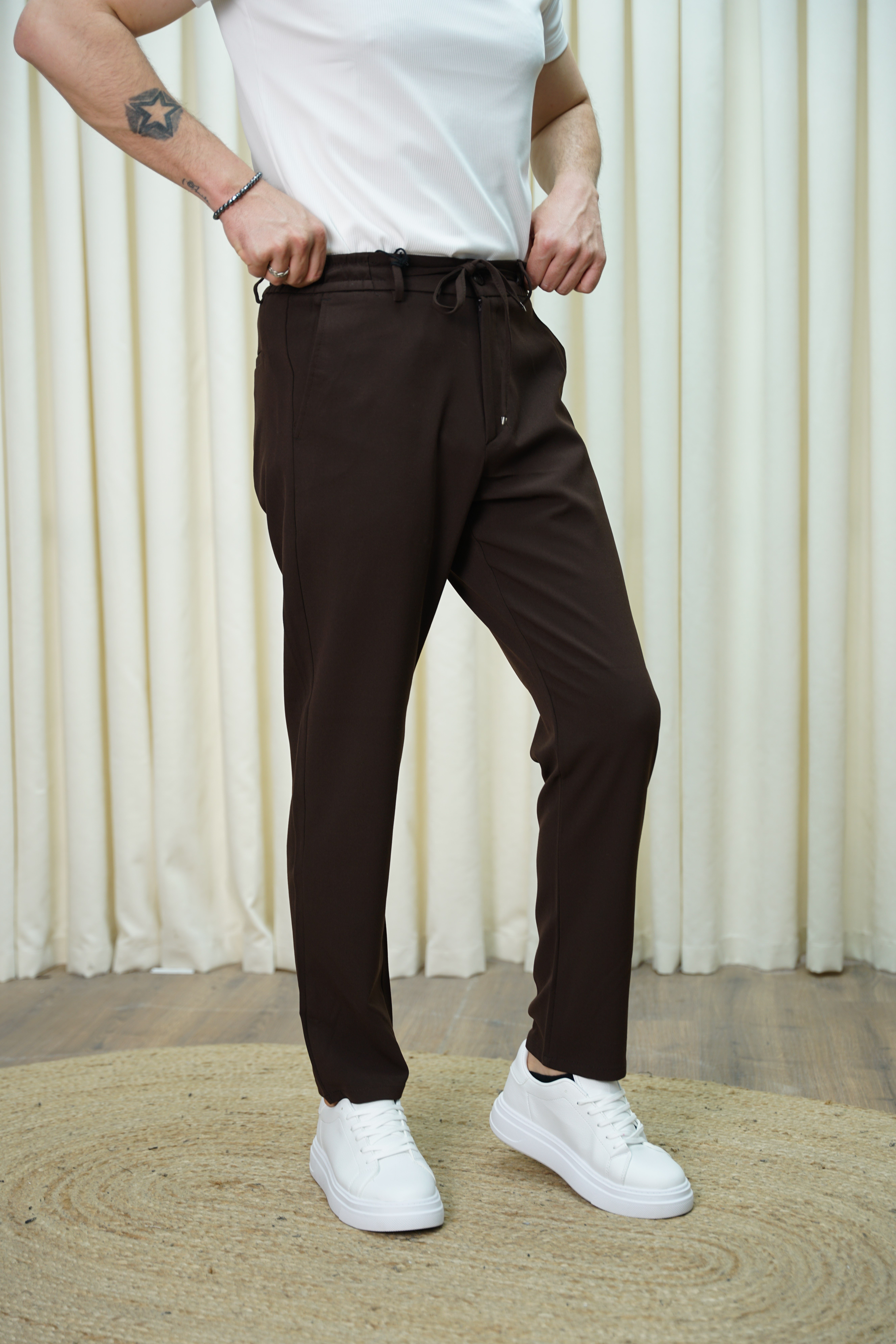 Jogger Kumaş Pantolon,Düz Paça Kahverengi