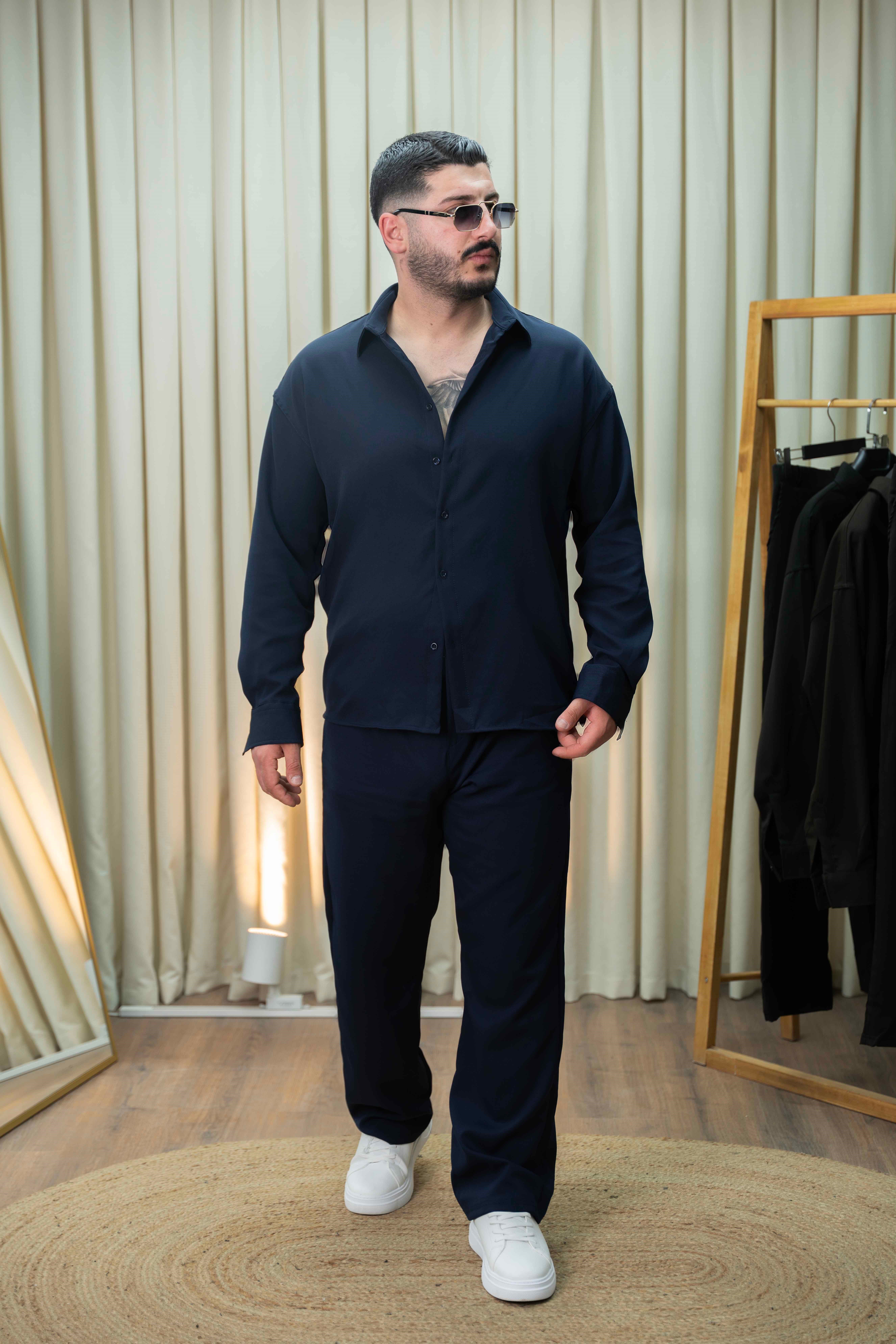 Krep Üst Oversize Alt Baggy Takım Lacivert