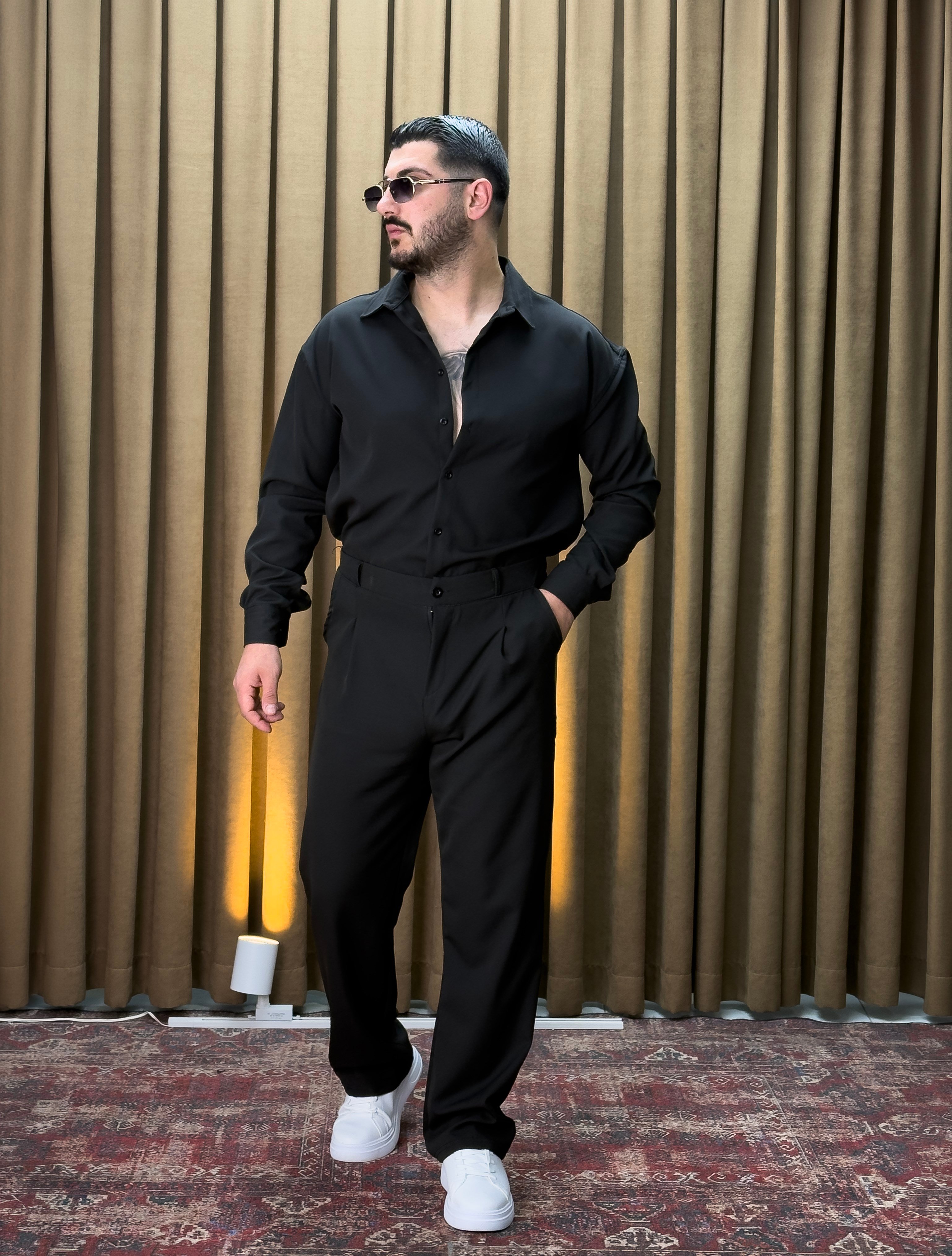 Krep Üst Oversize Alt Baggy Takım Siyah