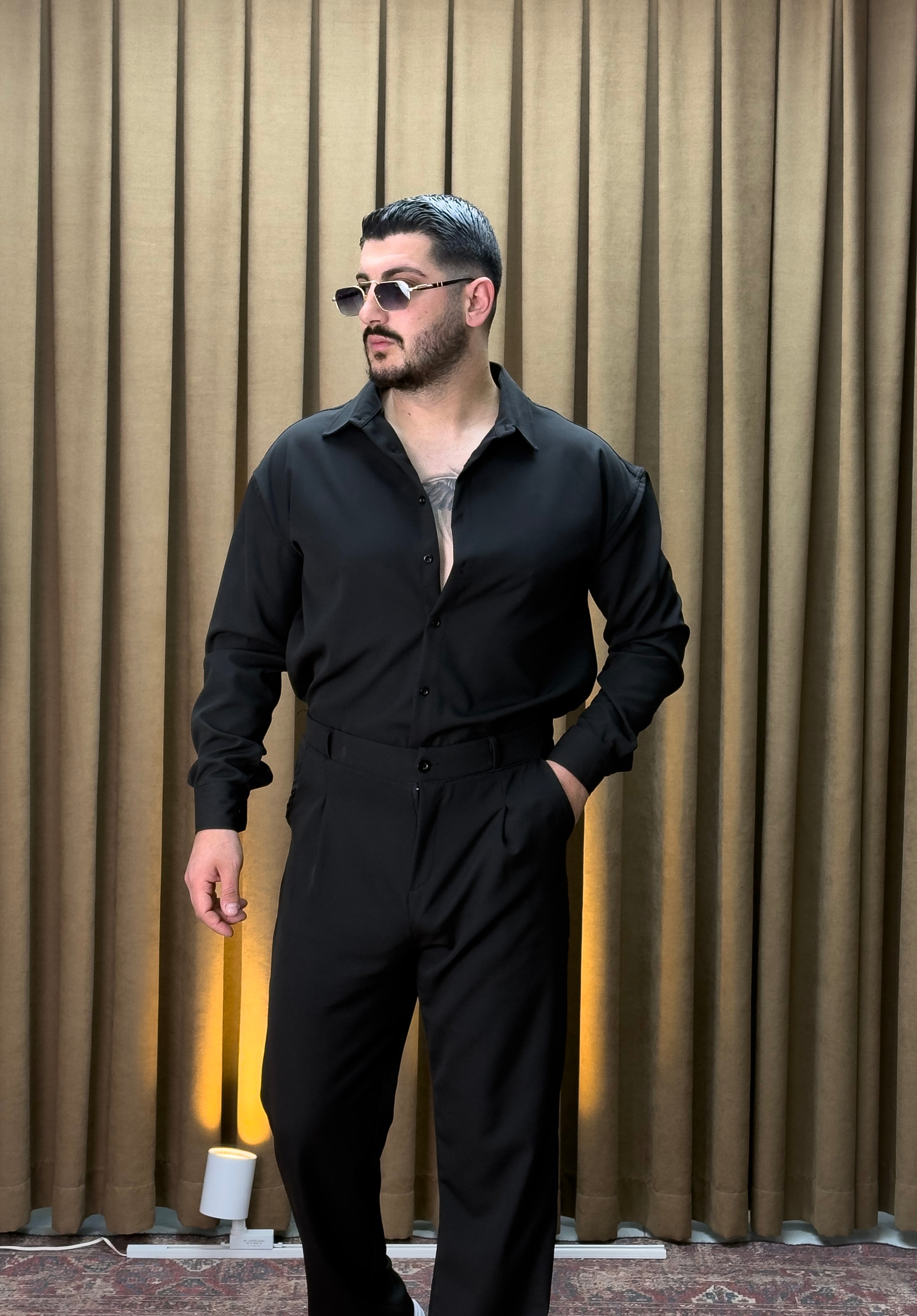 Krep Üst Oversize Alt Baggy Takım Siyah