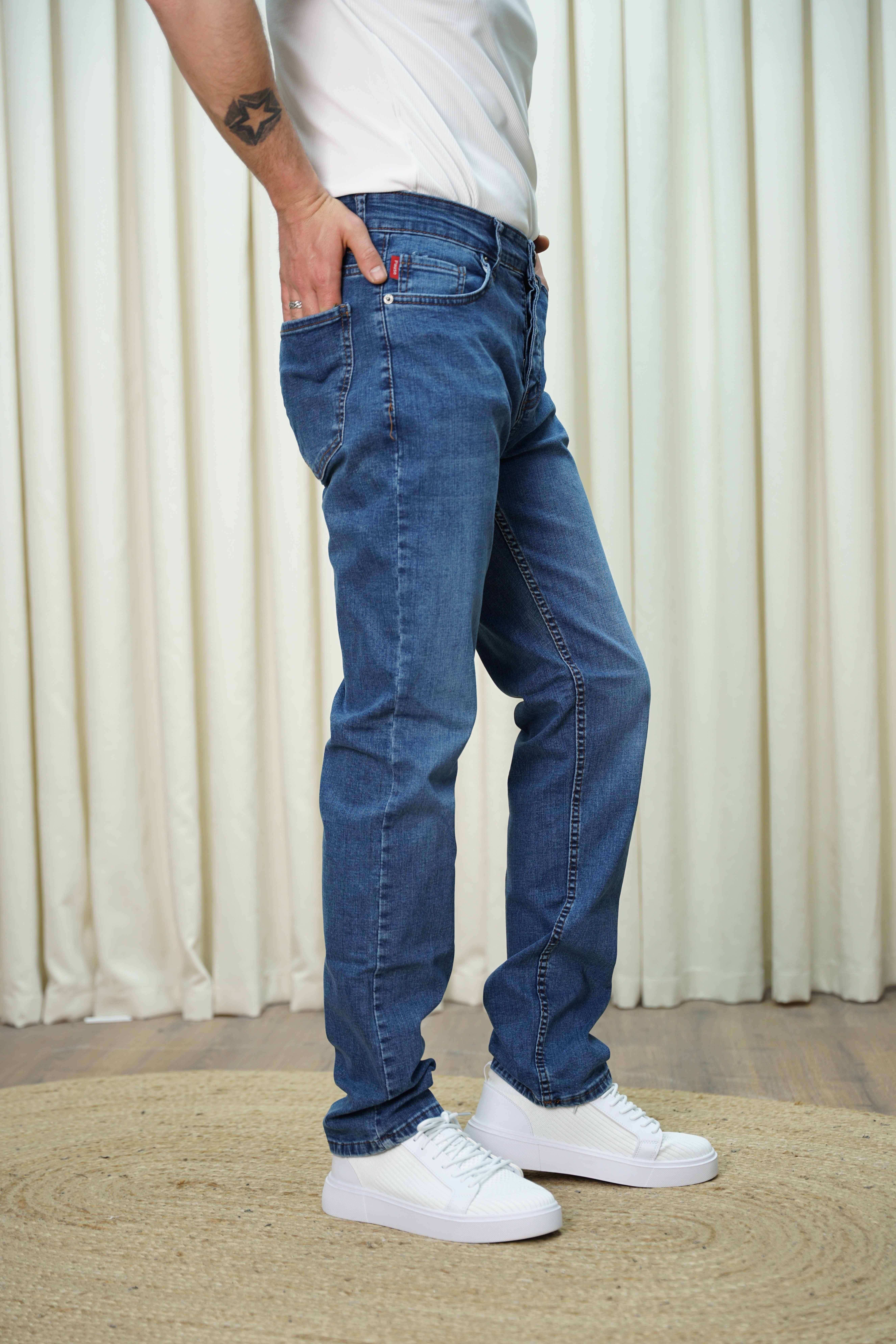 Regular Jean,Yıkamalı Lacivert