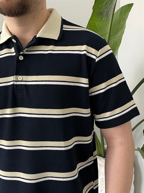 Basic Lacivert  Çizgili Polo Tişört