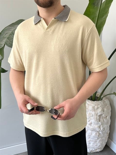 Basic Polo Yaka Krem   Tişört