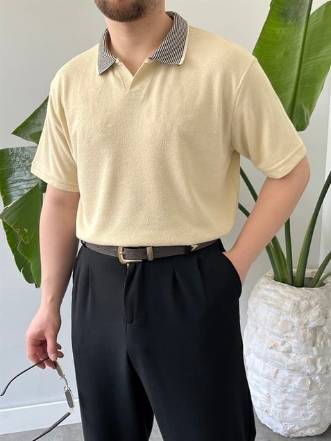 Basic Polo Yaka Krem   Tişört