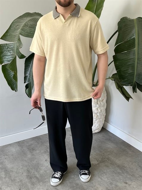 Basic Polo Yaka Krem   Tişört