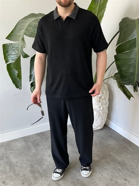 Basic Polo Yaka Siyah   Tişört