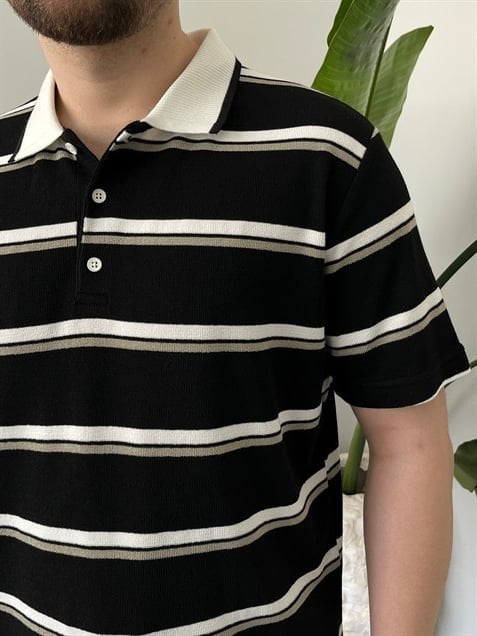 Basic Siyah Çizgili Polo Tişört